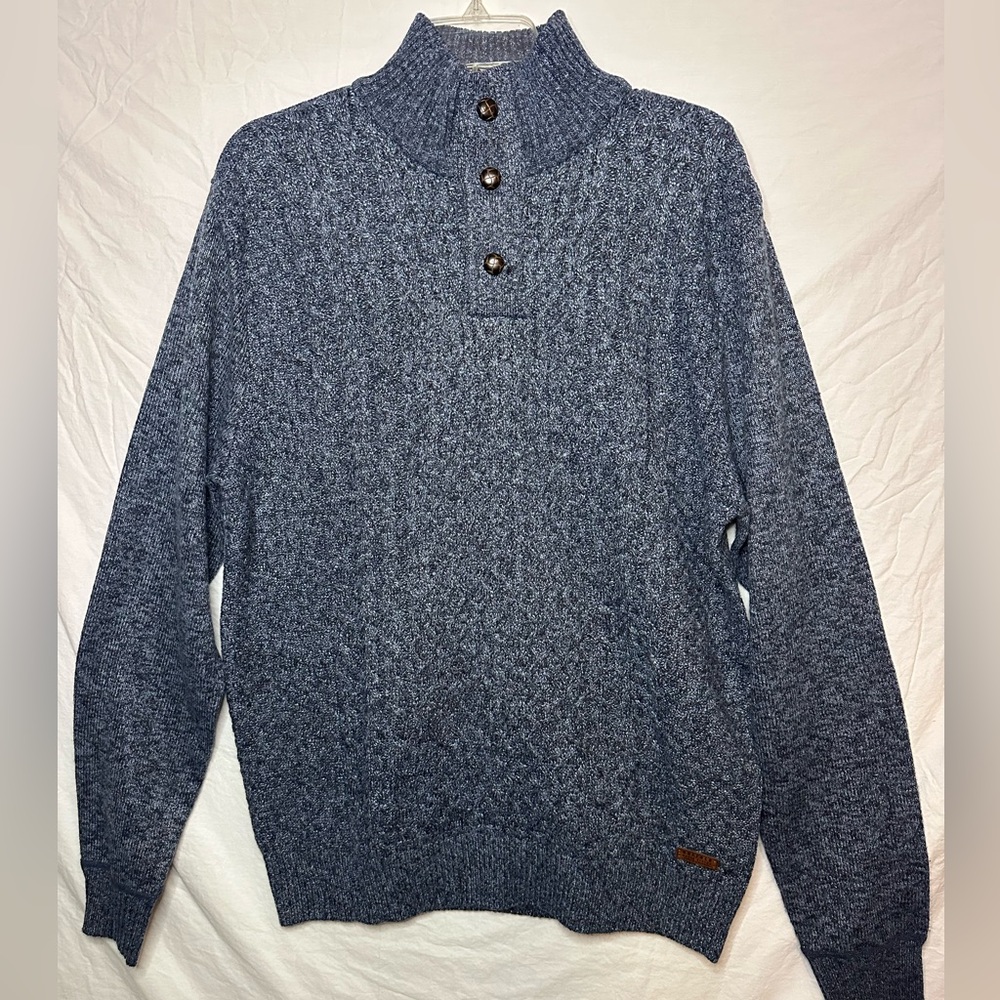 Mens Buffalo David Bitton Blue Mix Button Mock Neck Sweater Size XL NWT
